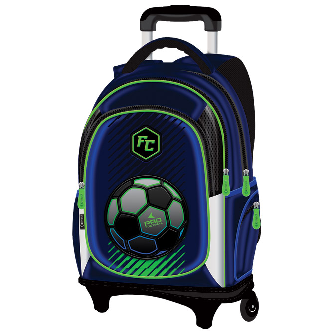Ruksak školski s kotačićima Pro Football Connect plavo-fluo zeleni