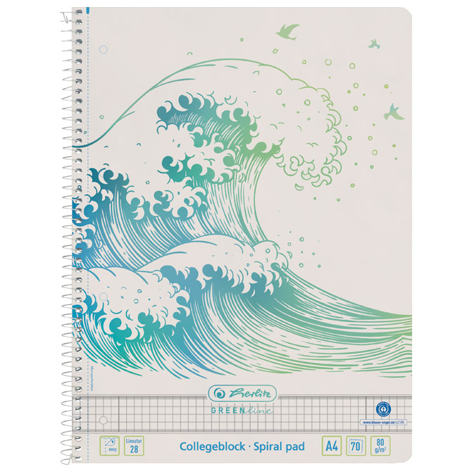 Blok kolegij A4 karo  70L Greenline Wave Herlitz 50033478 (300006028)