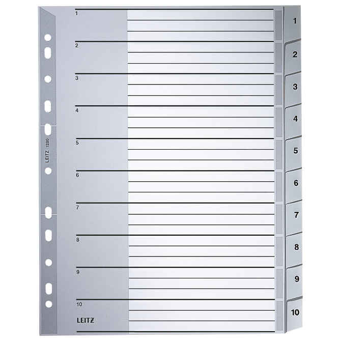 Pregrada plastična A4 brojevi 1-10 Leitz 12800000 siva