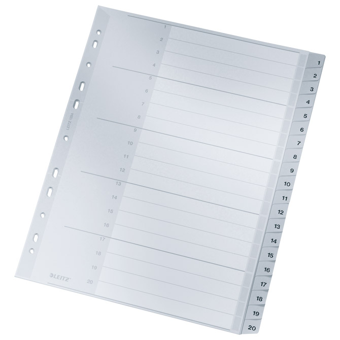 Pregrada plastična A4 brojevi 1-20 Leitz 12840000 siva