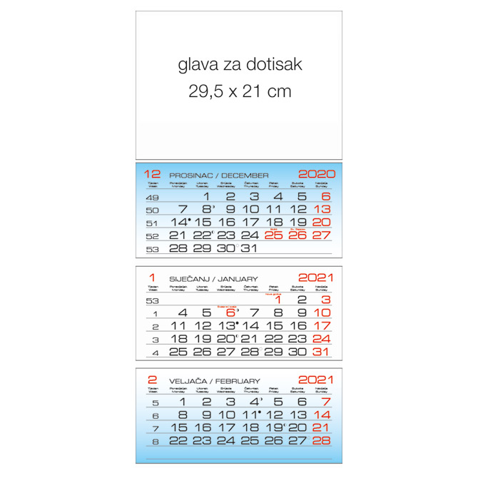 Kalendar zidni trodijelni 2025.-3 bloka, preklopni