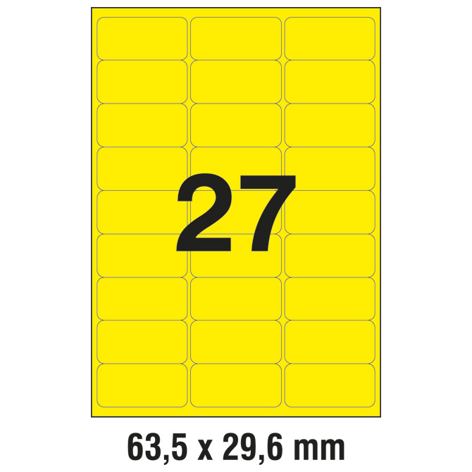 Etikete LK  63,5x29,6 mm pk25L Zweckform L6004-25 neon žute