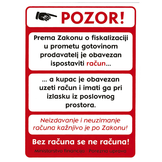 Naljepnice "Pozor - fiskalizacija.." 14x19 cm Fokus I-412