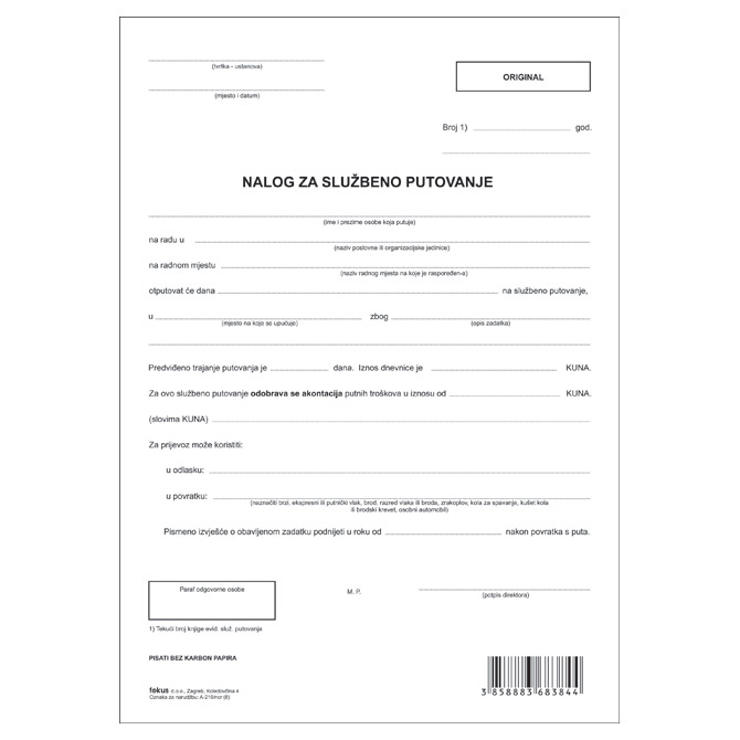 Obrazac A-210/NCR putni nalog Fokus