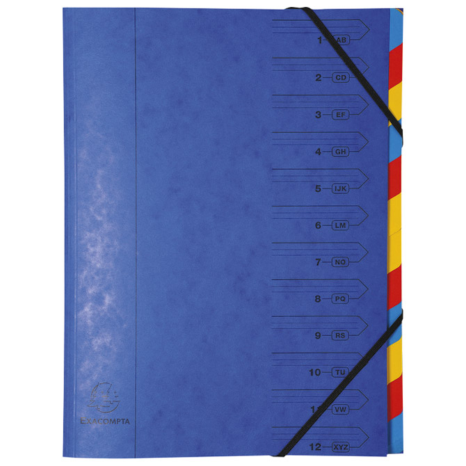 Mapa za odlaganje spisa 12 pregrada s gumicom karton Exacompta 54122E plava