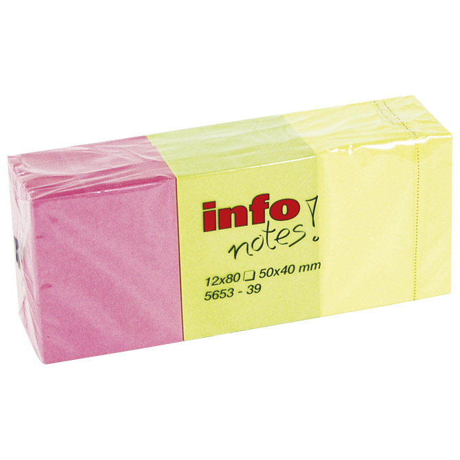 Blok samoljepljiv  40x50 mm 12x80L Global Notes 5653-39 neon sortirano