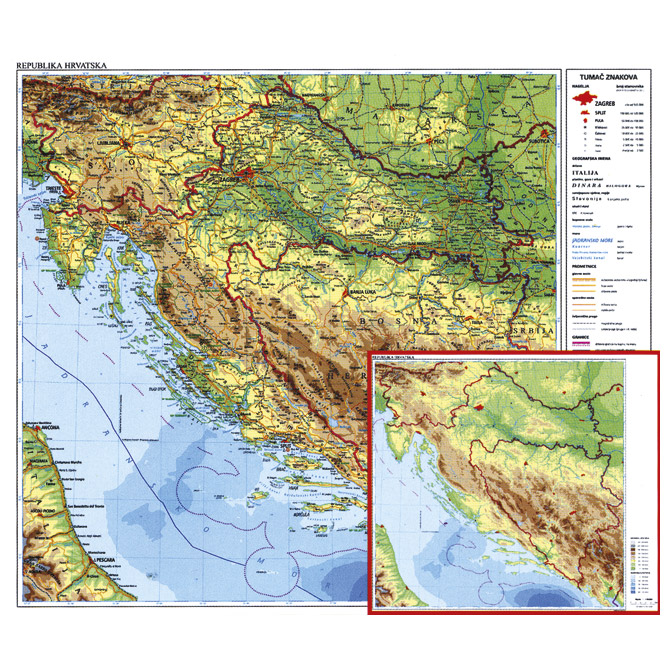 Karta Hrvatske 56x49 cm plastificirana obostrana Trsat