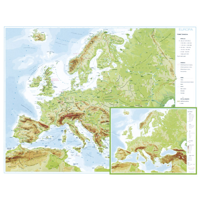 Karta Europe 56x49 cm plastificirana obostrana Trsat