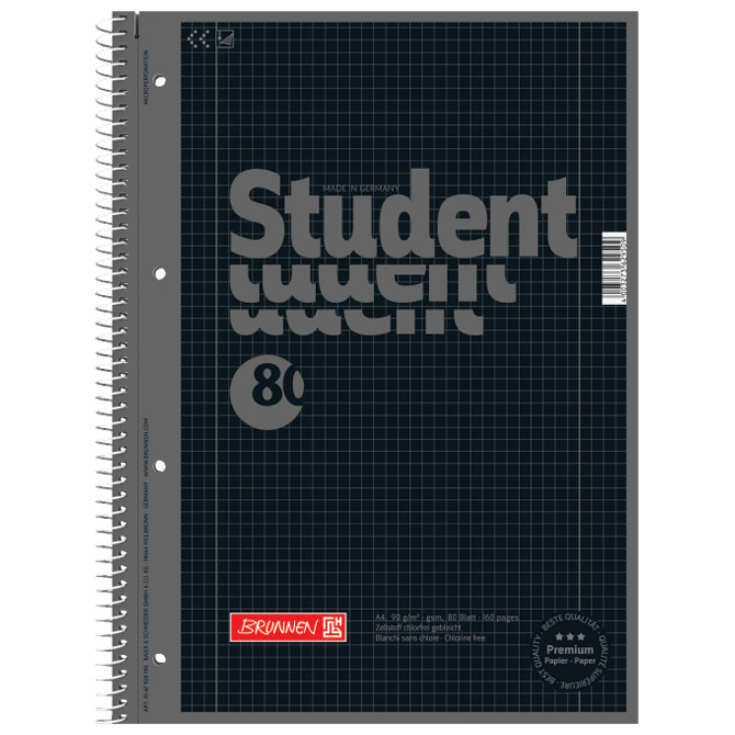 Blok kolegij A4 karo  80L perforacija+4rupe Color Code Brunnen 10-67928 190 crni