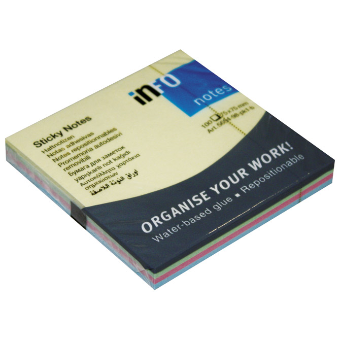 Blok samoljepljiv  75x75 mm 100L(4bojex25l) Global Notes 5654-98-pk1-b pastel sortirano