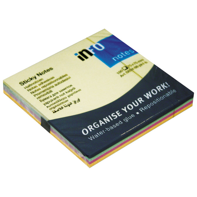 Blok samoljepljiv  75x75 mm 100L(4bojex25l) Global Notes 5654-39-pk1-b neon sortirano