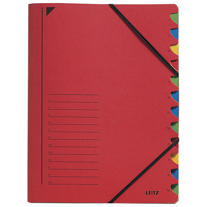 Mapa za odlaganje spisa 12 pregrada s gumicom karton Leitz 39120025 crvena!!