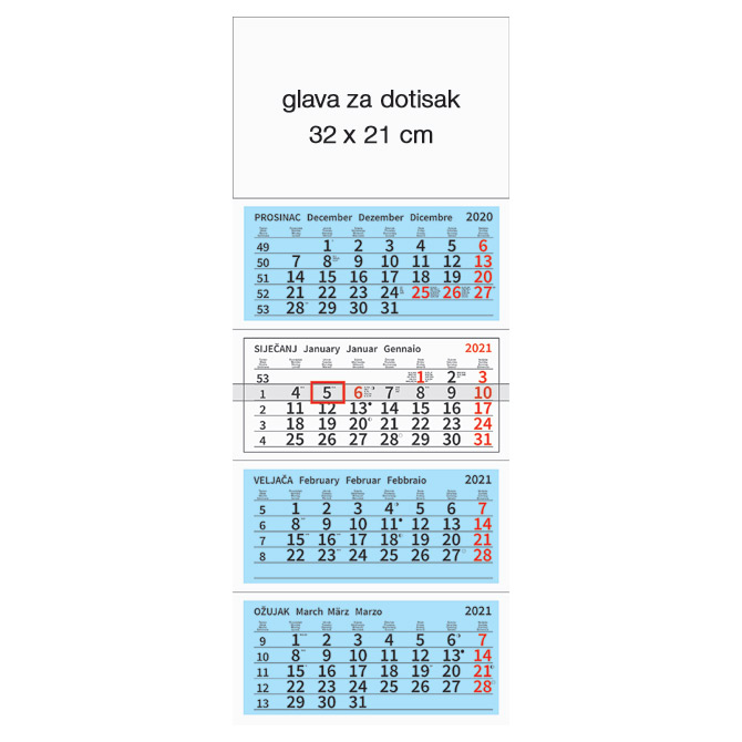 Kalendar zidni četverodijelni 2026. 4 bloka preklopni!!