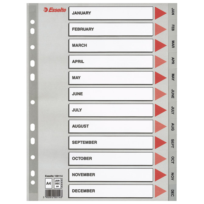 Pregrada plastična A4 January-December 12listova Esselte 100114 siva!!