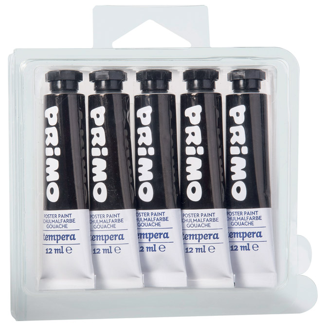 Boja tempera 12 ml aluminijska tuba pk5 Primo 440TRA800 crna blister