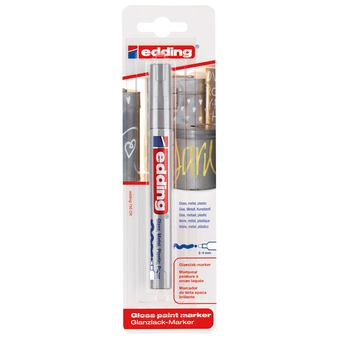 Marker permanentni sjajni lakirajući 2-4 mm Edding 750/1 srebrni blister