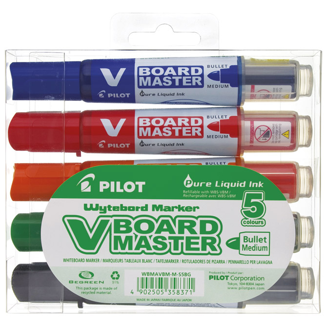 Marker za bijelu ploču 2,3 mm V Board Master Begreen Pilot WBMA-VBM-M-S5-BG 5boja blister
