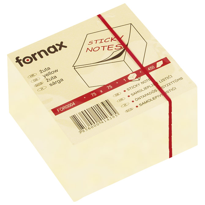 Blok samoljepljiv kocka 75x75 mm 450L Fornax žuti