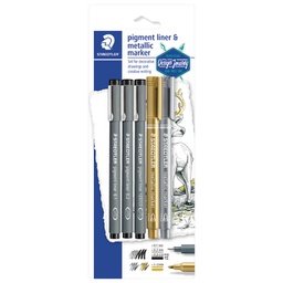 [000043157] Set flomaster liner pigment+marker metallic Design Journey pk5 Staedtler 308 SBK3P3 blister