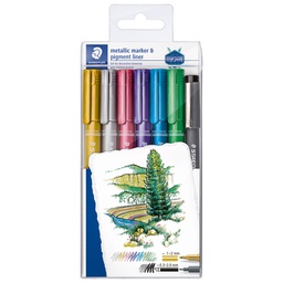 [000043846] Marker nepermanentni 1-2 mm pk6 Metallic i pigment liner Design Journey Staedtler 8323-SWP6P blister