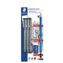 [000044426] Set flomaster liner pigment pk3+olovka grafitna+šiljilo+gumica Design Journey Staedtler 308 SBK3P!!