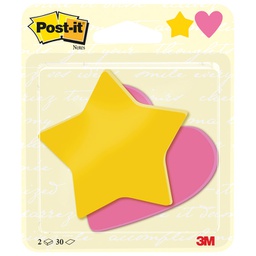 [000046457] Blok samoljepljiv oblik Srce i Zvijezda 70x72mm 2x30L Post-it 3M.sortirano blister!!