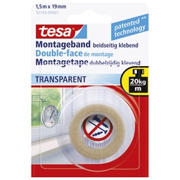 [000007327] Traka ljepljiva obostrana 19mm/1,5m spužvasta Transparent Tesa 55743 blister!!
