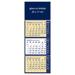 [000010733] Kalendar zidni trodijelni 2026. s 3 spirale plavi