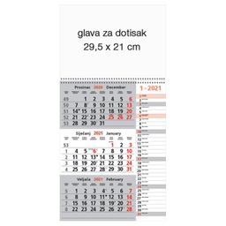 [000012340] Kalendar zidni trodijelni 2026. memo sa spiralom!!
