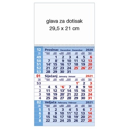 [000013275] Kalendar zidni trodijelni 2026. sa spiralom plavi