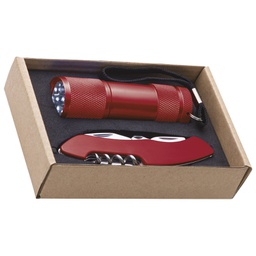 [900001826] Svjetiljka ručna  9 LED+nož u EKO pakiranju Dover crvena