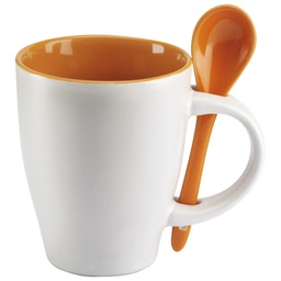 [900002538] Šalica 250ml sa žličicom bijela/narančasta