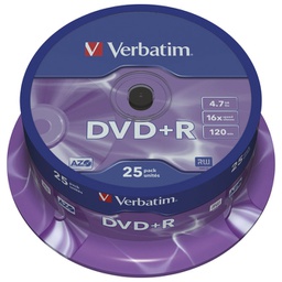 [000019094] DVD+R 4,7/120 16x spindl Mat Silver pk25 Verbatim 43500