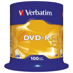 [000019314] DVD-R 4,7/120 16x spindl Mat Silver pk100 Verbatim 43549