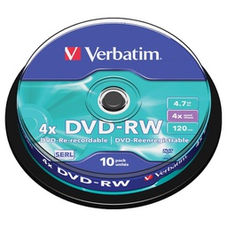 [000019429] DVD-RW 4,7/120 4x spindl Mat Silver pk10 Verbatim 43552