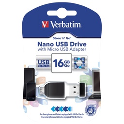 [000021225] Memorija USB 16GB 2.0 Store'n'Stay Nano s micro USB adapterom Verbatim 49821 blister!!
